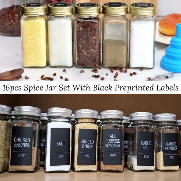 16pcs 4oz Spice Jars with 160 Preprinted Labels & Funnel Empty Glass Bottles - Picture 8 of 8